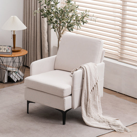 Modern Linen Lounge Chair – Compact, Comfortable, and Stylish (Off White)