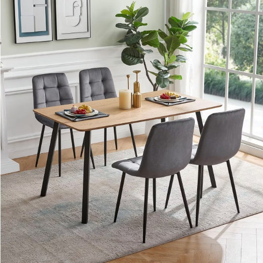 Set of 4 Modern Gray Dining Chairs – Upholstered Seat with Metal Legs for Kitchen & Dining Room