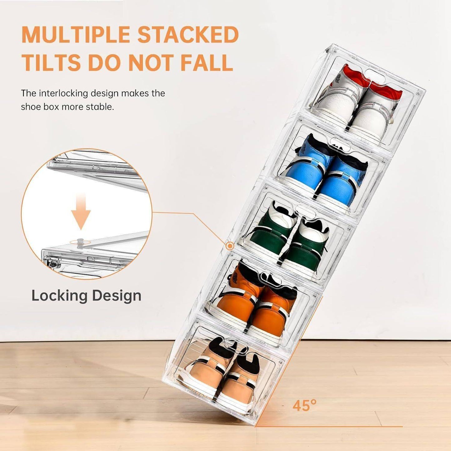 1–5x Clear Shoe Storage Boxes – Foldable, Stackable, Transparent Organizer Cases