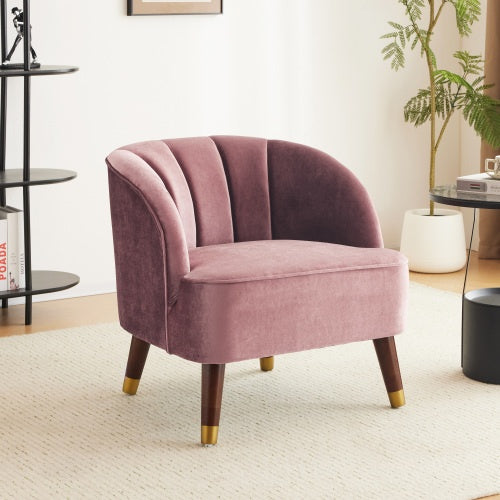Upholstered Barrel Accent Chair With Wooden Legs - Blush, Orange, White