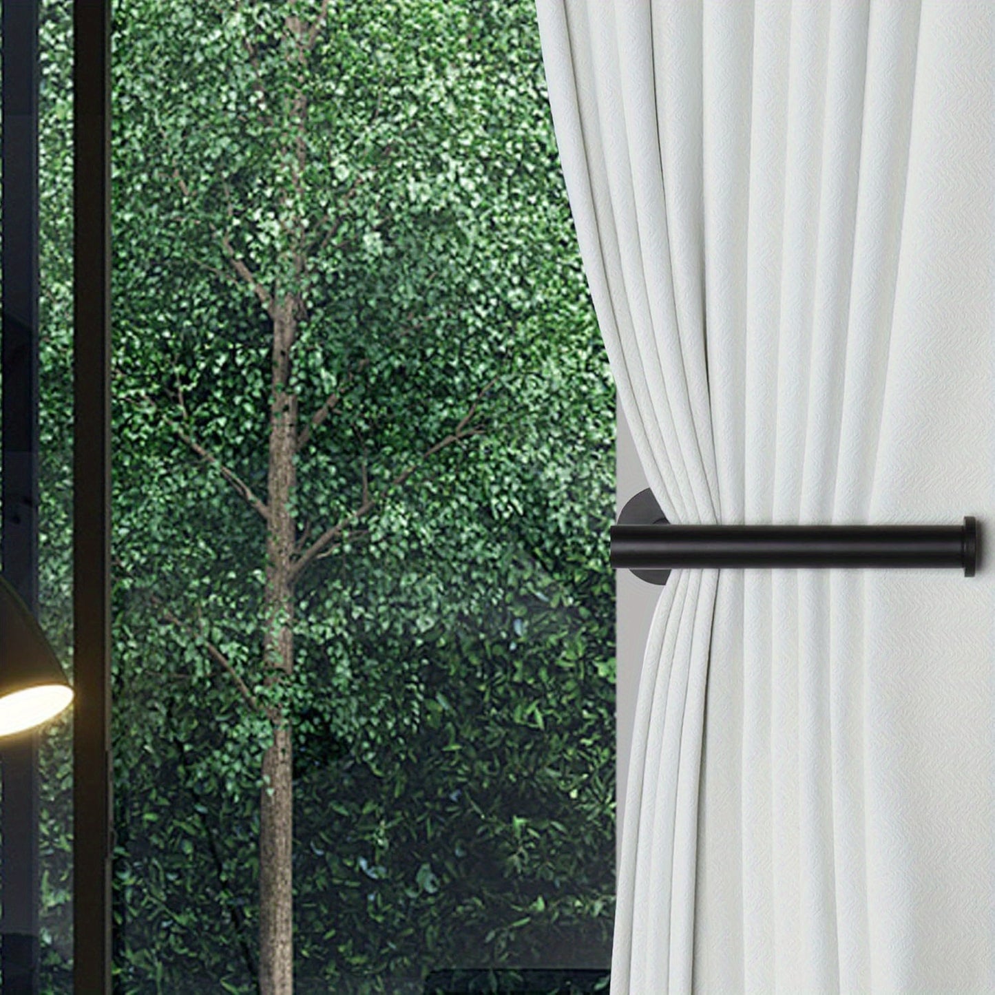 2-Pack No-Drill Adhesive Curtain Holdbacks – Black Modern Tie Backs for Drapes