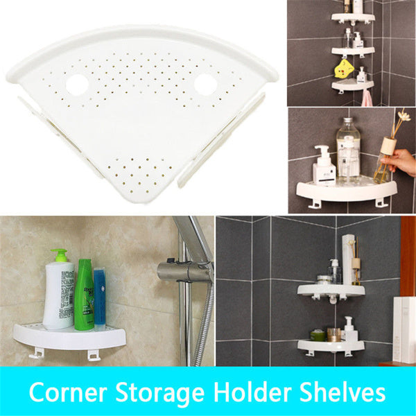 Fan-Shaped Corner Bathroom Shelf – No-Drill Wall-Mounted Storage Rack with Strong Suction