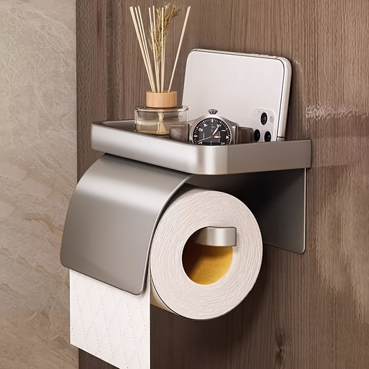 Space Aluminum No-Drill Tissue Holder – Waterproof Wall-Mounted Roll Paper Rack (Polished Finish)