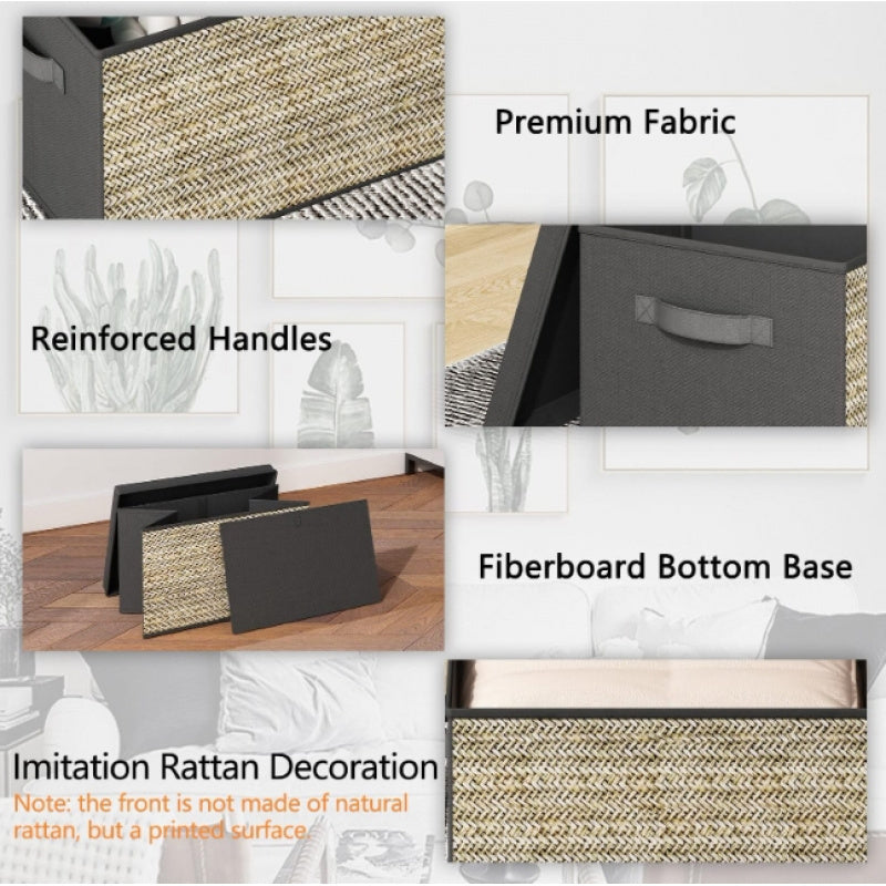 4-Pack Rattan Rectangular Storage Bins with Lids & Handles – Collapsible Fabric Organizers for Toys, Clothes & More – Multipurpose, Non-Waterproof, Outdoor Storage Boxes