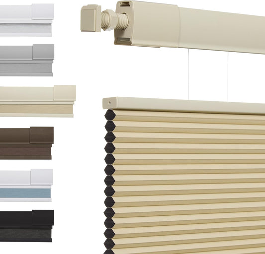Cellular Shades for Windows, No Tools No Drill Top Down Bottom Up, 1" Blackout Fabric, Cordless Honeycomb Blinds for Indoor Window, Thermal Insulated Noise Reduction, Custom Size, Beige