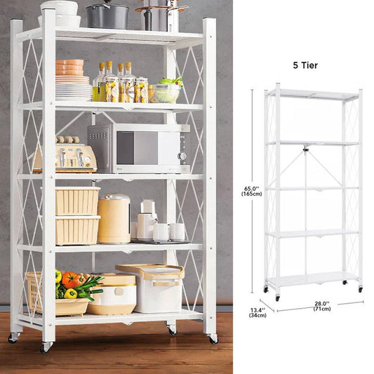 5-Layer Foldable Metal Storage Shelf with Wheels – Heavy-Duty Carbon Steel Organizer (65" Tall)