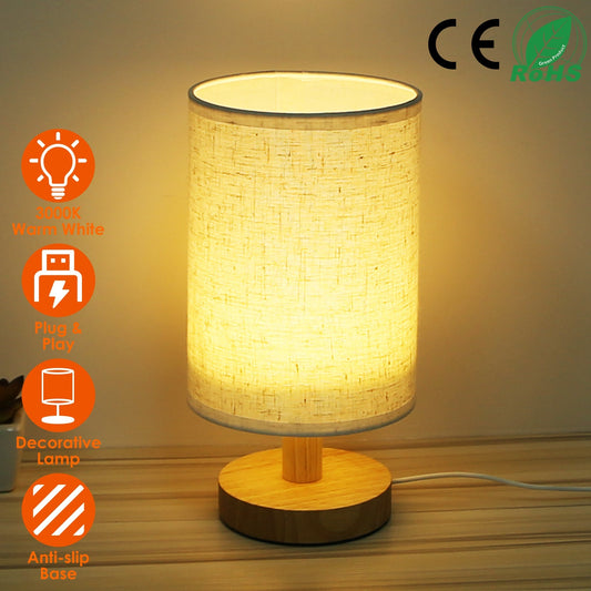 Modern Bedside Lamp with USB Plug – Warm White Light, Minimalist Nightstand Lamp for Bedroom or Dorm