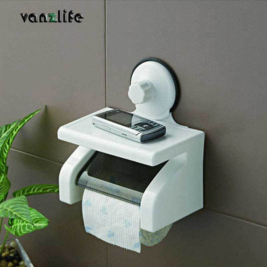 Vanzlife Waterproof Toilet Paper Holder – Wall-Mounted with Strong Suction & Tray, No-Drill Installation