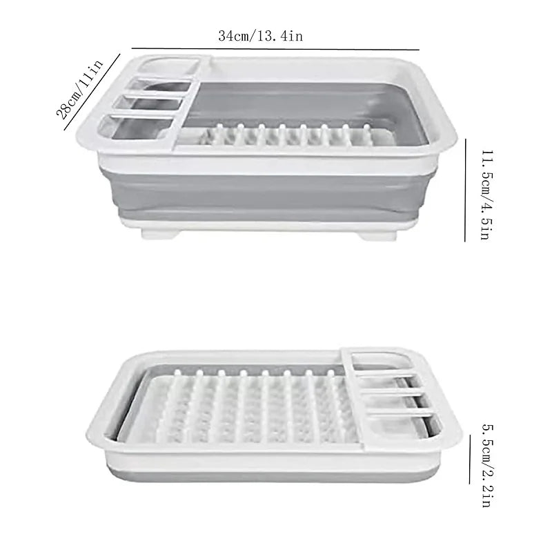 Foldable Plastic Dish Drying Rack – Kitchen Storage Organizer with Drain Tray