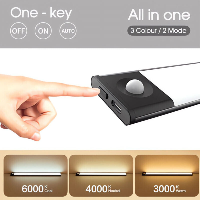 Dimmable LED Motion Sensor Cabinet Light – Rechargeable Magnetic Under-Closet Lamp