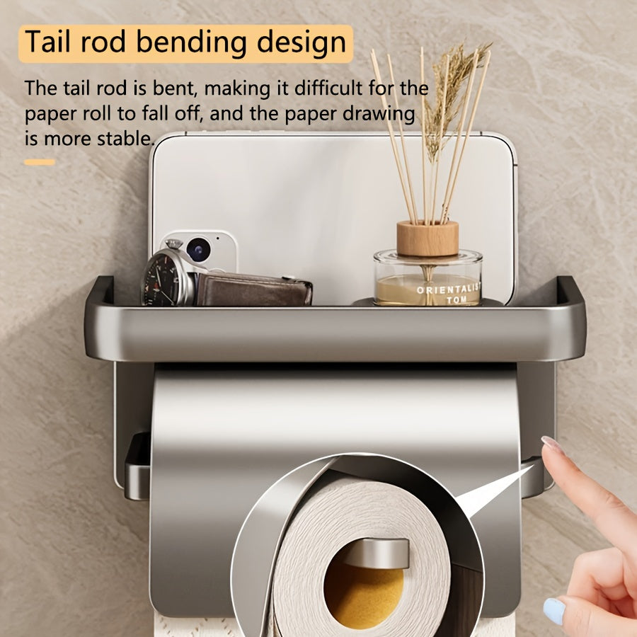 Space Aluminum No-Drill Tissue Holder – Waterproof Wall-Mounted Roll Paper Rack (Polished Finish)