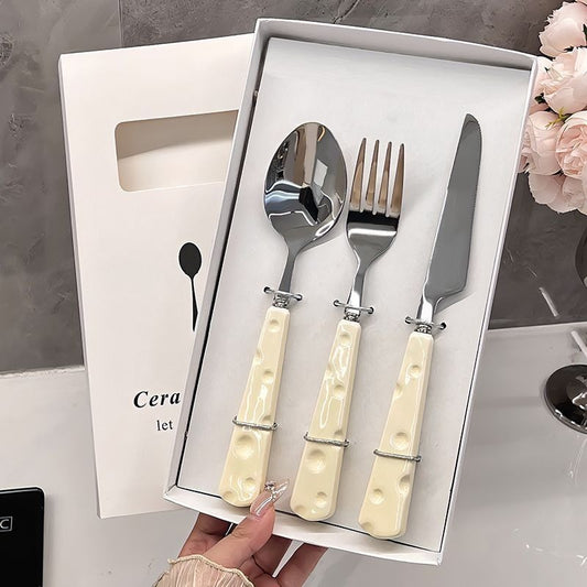 Stainless Steel Cutlery Set – Knife, Fork & Spoon with Cheese Wind Design | Elegant Tableware for Home & Gifting