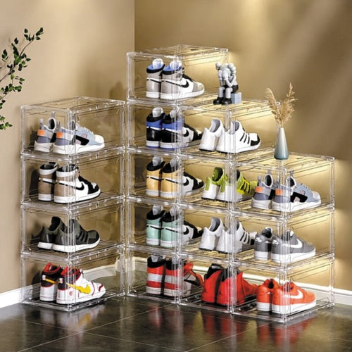 1–5x Clear Shoe Storage Boxes – Foldable, Stackable, Transparent Organizer Cases