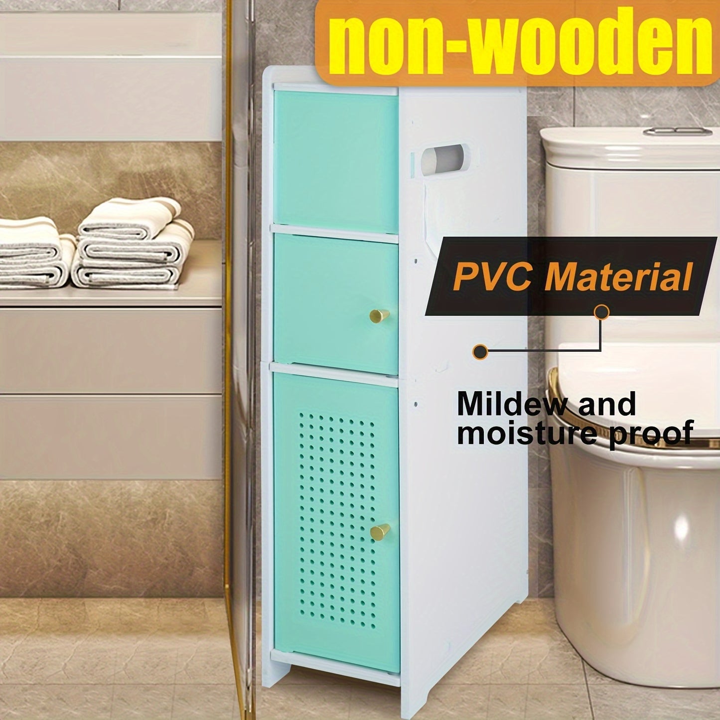 Compact Bathroom Organizer Cabinet – TuoxinEM Freestanding PVC Shelf with Tissue Box & No-Drill Mount