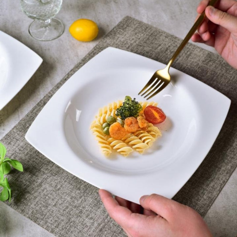 6-piece Set Of White Bone China 9.5-inch Square Soup Plate