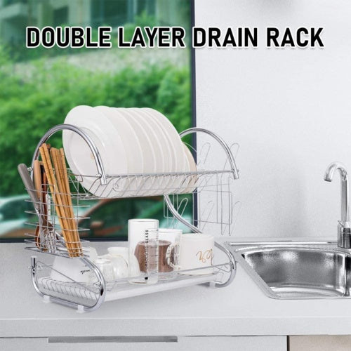 2 Tier Dish Drainer with Drip Tray – Space-Saving Kitchen Drying Rack