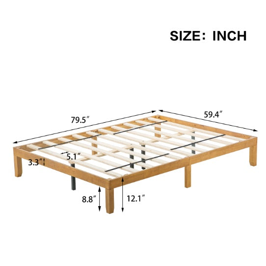 Queen Size Wood Platform Bed Frame – No Box Spring Needed, Strong Wood Slat Support, Easy Assembly