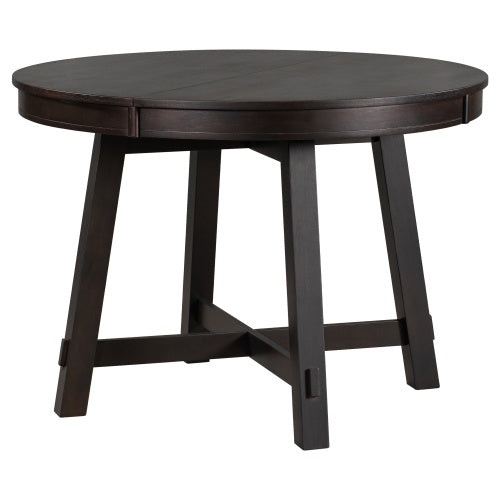 55" Farmhouse Round Extendable Dining Table – Solid Wood Kitchen Table with 16" Leaf, Espresso Finish