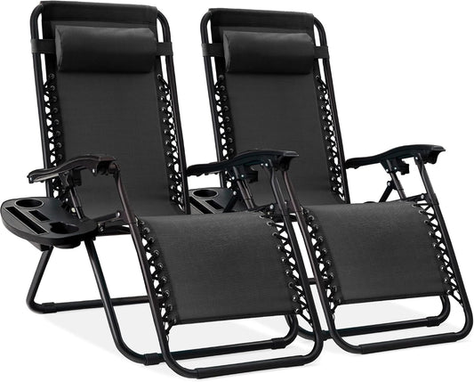 Adjustable Zero Gravity Lounge Chairs (Set of 2) – Mesh with Pillows & Side Trays - Multiple colors