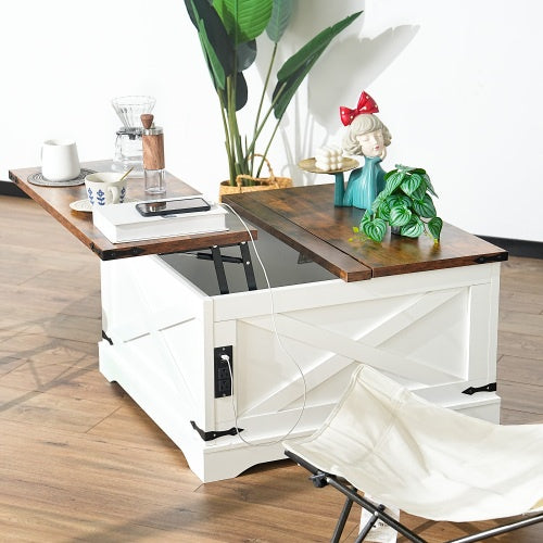 Multi-functional Lifting Coffee Table – Vintage White & Deep Walnut
