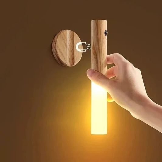 Magnetic Wooden LED Wall Sconce - Rechargeable Motion Sensor Night Light