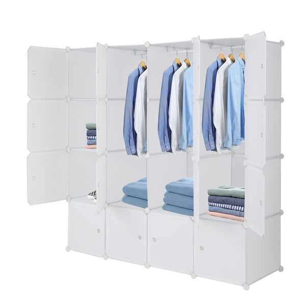 4-Tier 16-Cube Wardrobe Organizer – Modular Storage Cabinet with Grid Design for Clothes, Shoes, and Accessories