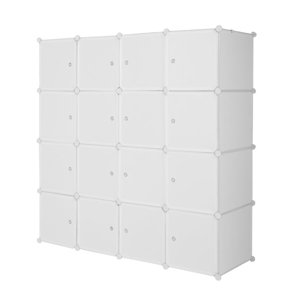4-Tier 16-Cube Wardrobe Organizer – Modular Storage Cabinet with Grid Design for Clothes, Shoes, and Accessories