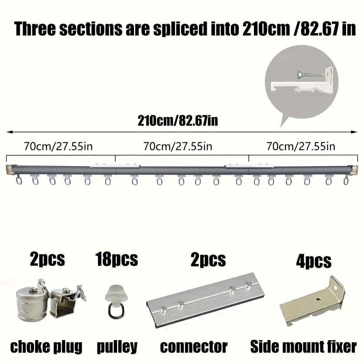 Aluminum Curtain Track – No-Drill, Quiet Glide, Adjustable for Home & Dorm Bathrooms