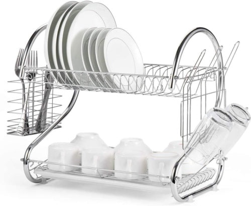 2 Tier Dish Drainer with Drip Tray – Space-Saving Kitchen Drying Rack
