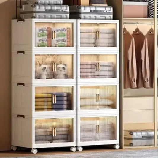 172 QT Foldable Storage Box – 21.6" Wide, 3-Tier Large-Capacity Organizer with Clear Door | Easy Access, Space-Saving Design, Ideal for Moving