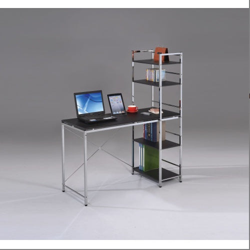 Black and Chrome Writing Desk with Built-In Shelf