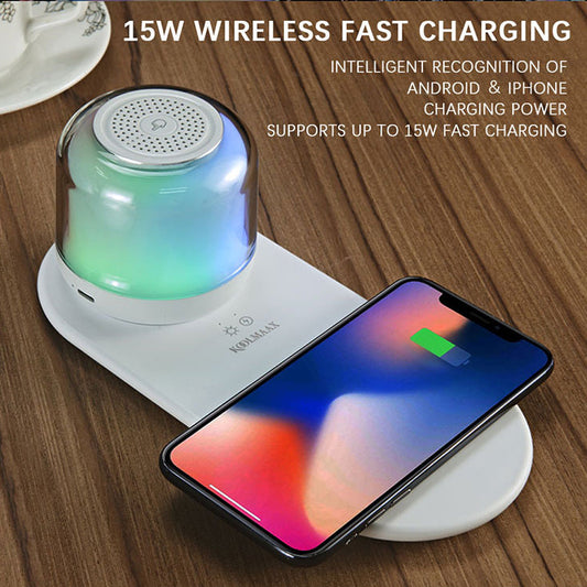 Bluetooth Speaker with Wireless Charging & Night Light – 3-in-1 Bedside Companion