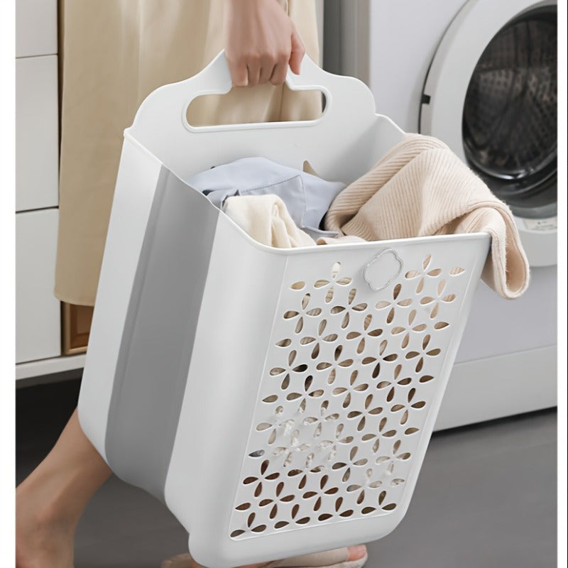 Foldable Wall-Mounted Storage Basket – No-Drill Installation, Contemporary White & Grey