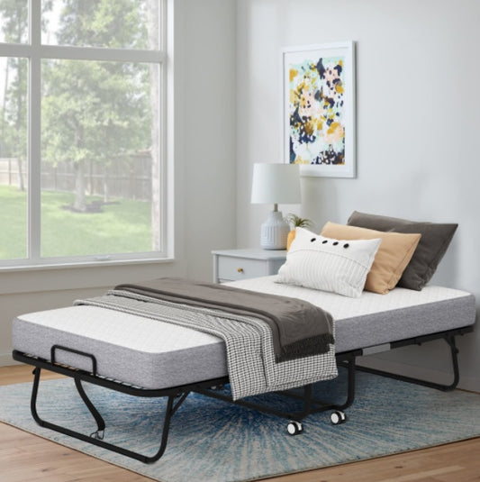 Folding Twin Size Rollaway Guest Bed with 5" Memory Foam Mattress – Portable & Space-Saving Design