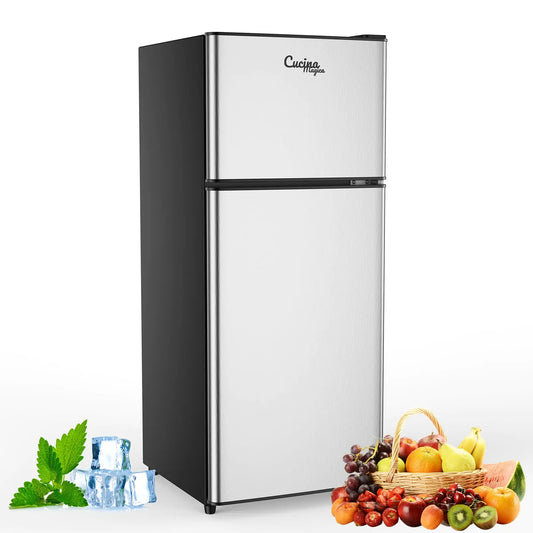 4.5 Cu Ft 2-Door Mini Fridge with Freezer – Compact Refrigerator with 7-Level Thermostat & LED Light for Bedroom, Office, or Dorm"