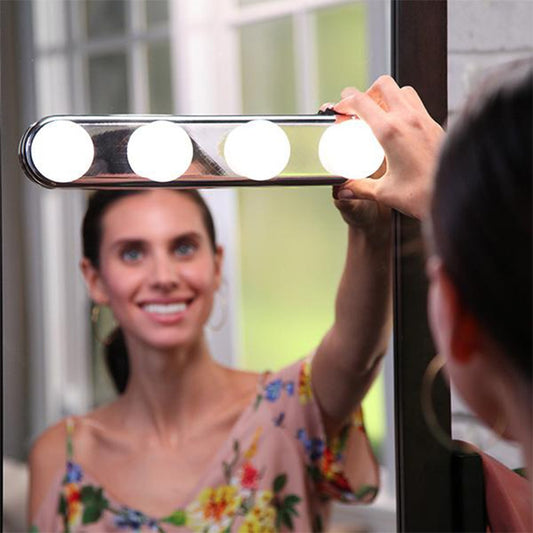 Hollywood LED Makeup Mirror Light – 4-Bulb Vanity Lamp with Suction Cup Installation, Battery Powered for Dressing Table or Bathroom Wall