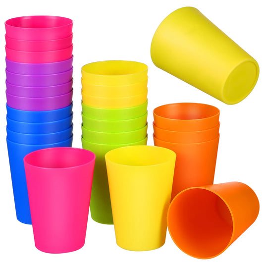 24-Piece Reusable Plastic Drinking Cups – Colorful Durable Water Tumblers for Kitchen, Dining & Bar