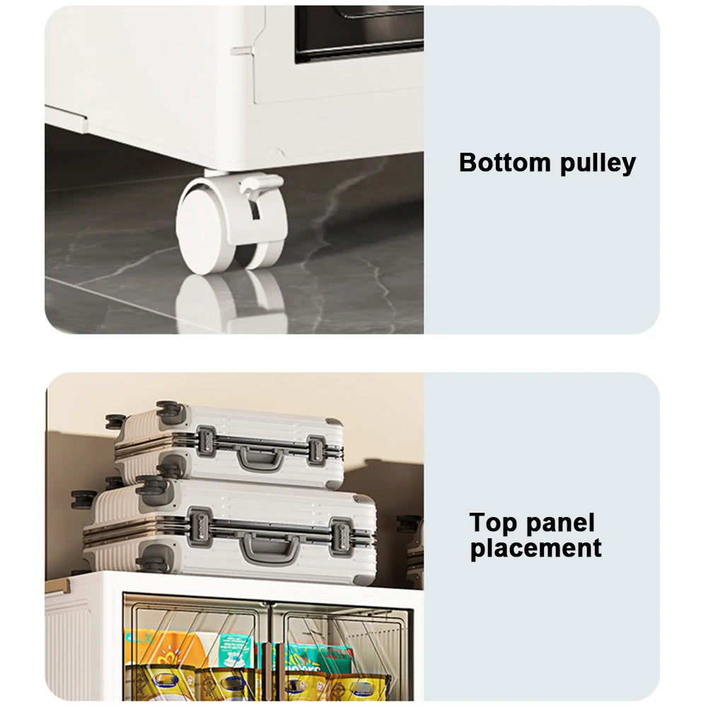 4-Tier Stackable Storage Bins with Lids, Doors & Wheels – Foldable Organizer for Apartment or Dorm