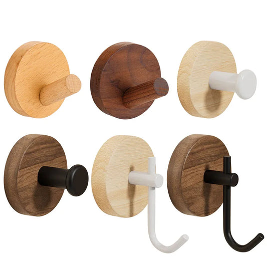 Self-Adhesive Wooden Wall Hooks – Modern Natural Wood Hangers for Coats, Hats, Towels & More