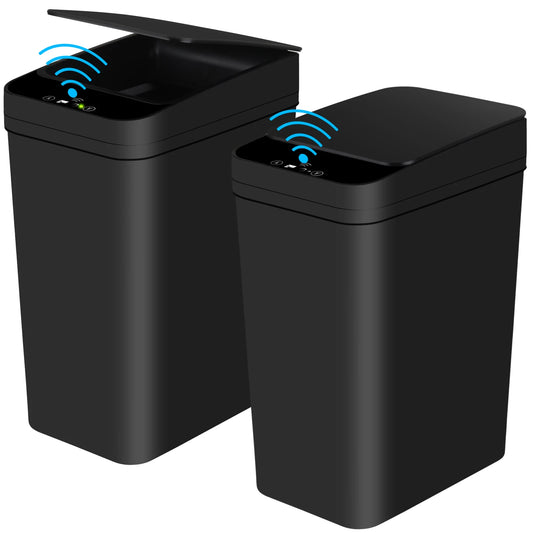 2-Pack 12L Automatic Trash Cans – Touchless Motion Sensor Slim Bins with Lid (Black)