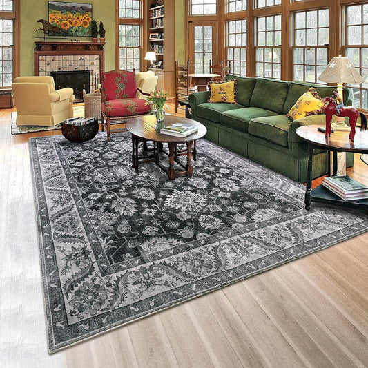 Faux Cashmere Vintage Floral Area Rug – Soft Low-Pile Accent Rug for Living Room, Bedroom, and Home Décor