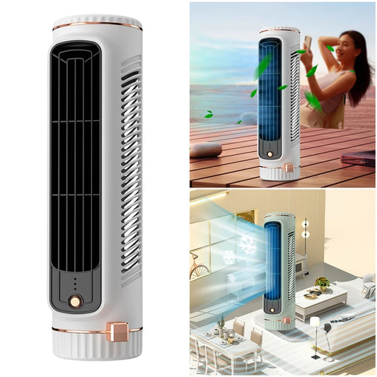 Portable Bladeless Tower Fan – USB Rechargeable Desktop Air Conditioner, Quiet Cooling Fan for Home & Bedroom