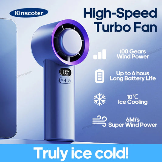 KINSCOTER Portable Turbo Fan – 100-Speed Mini Handheld Fan, Battery Operated, Personal Electric Eyelash Fan