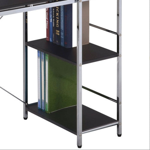 Black and Chrome Writing Desk with Built-In Shelf