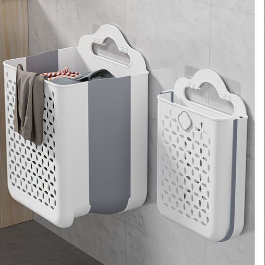 Foldable Wall-Mounted Storage Basket – No-Drill Installation, Contemporary White & Grey