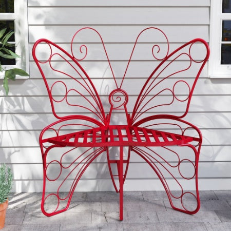 Modern Butterfly Cast Metal Garden Bench – Outdoor Patio Seating for Porch, Yard, or Patio
