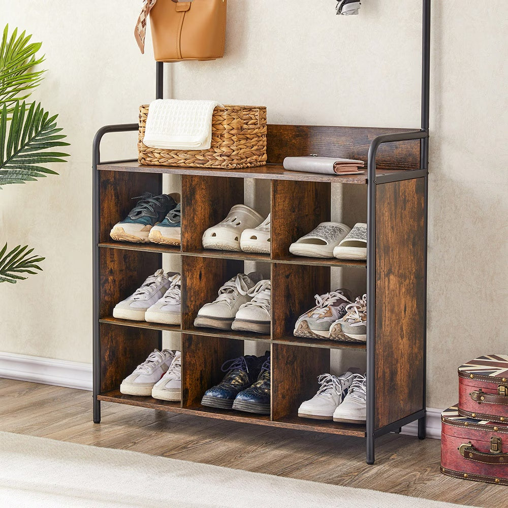3-in-1 Coat Rack & Shoe Storage Tree – Freestanding Entryway Organizer with Hooks & Hanging Rail