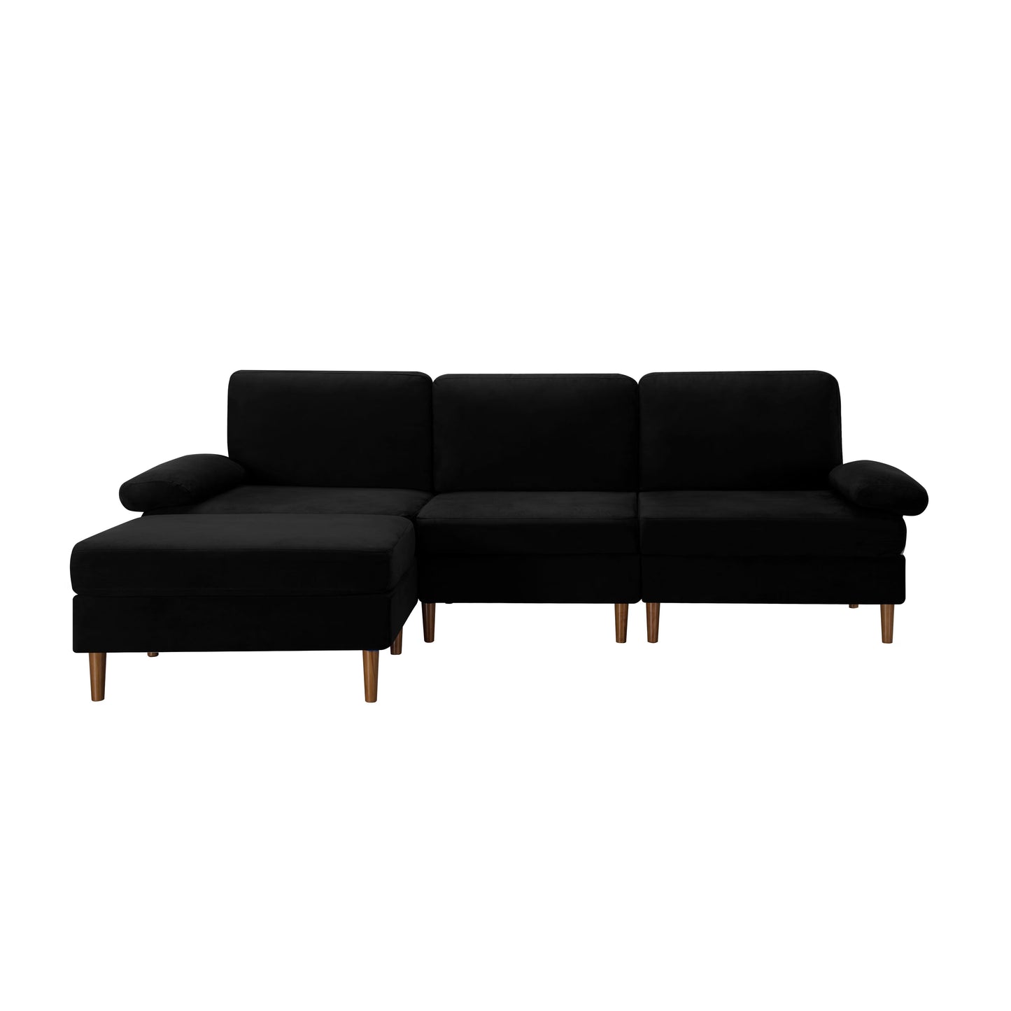 Modular Sectional Sofa – Velvet Upholstery with Movable Ottoman, Black