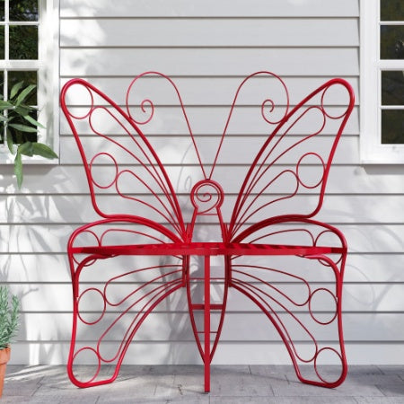 Modern Butterfly Cast Metal Garden Bench – Outdoor Patio Seating for Porch, Yard, or Patio