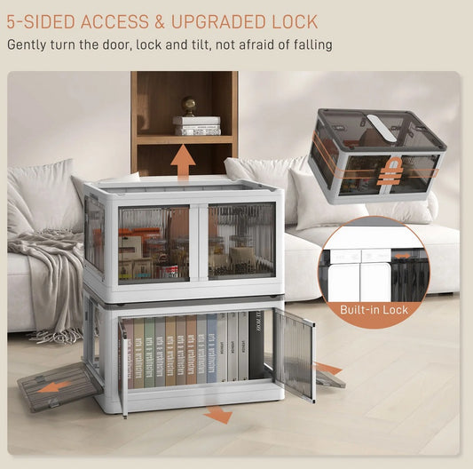 Stackable Storage Bins With Lids, Wheels, And Collapsible, White